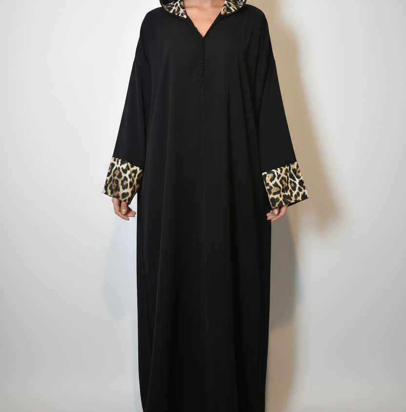 Black Leopard Abaya - Full Body Shot