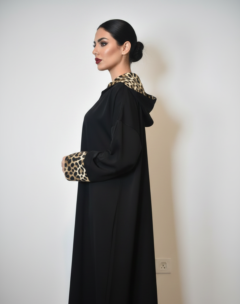 Black Leopard Abaya - Side Shot Original Model
