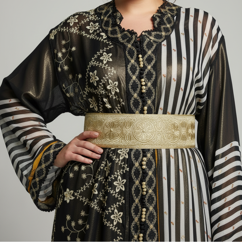 Close-up Black Patchwork Caftan