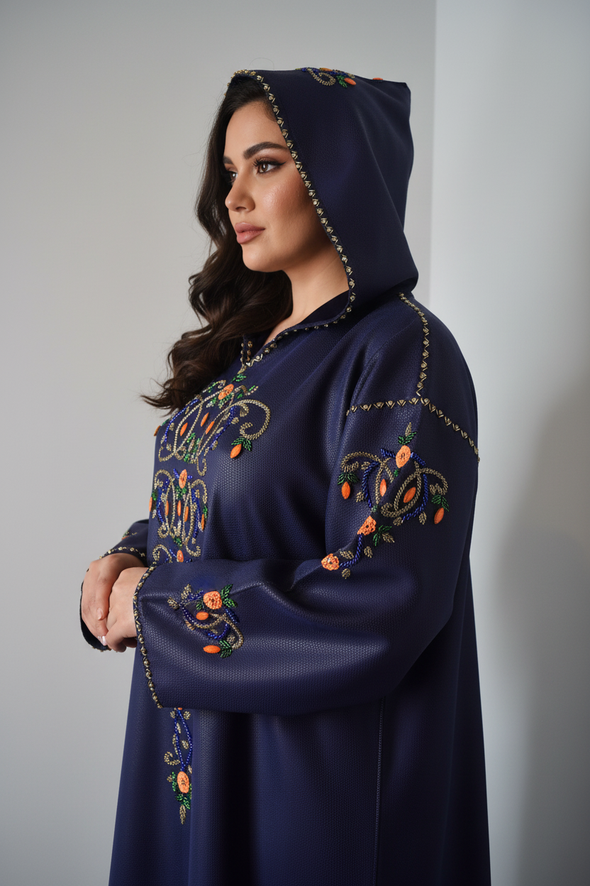 Side Angle - Navy Hooded Djellaba